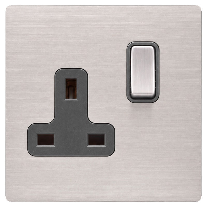 Hamilton 74CSS1SS-QG Hartland CFX Satin Steel Effect 1 gang 13A Double Pole Switched Socket Satin Steel/Quartz Grey
