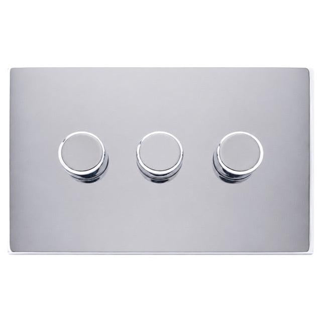 Hamilton 77C3XLEDITB250-C Hartland CFX Bright Chrome 3g 250W LED 2 Way Push On/Off Rotary Dimmer Bright Chrome per gang c/w BC Classic Knob