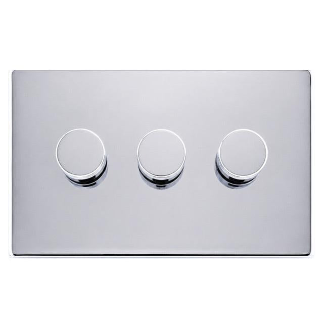 Hamilton 77C3XLEDITB250-K Hartland CFX Bright Chrome 3g 250W LED 2 Way Push On/Off Rotary Dimmer Bright Chrome per gang c/w BC Knurled Knob