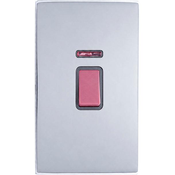 Hamilton 77C45VQG Hartland CFX Bright Chrome 1 gang 45A Double Pole Rocker and Neon (Vertically Mounted) Red/Quartz Grey