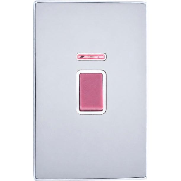 Hamilton 77C45VW Hartland CFX Bright Chrome 1 gang 45A Double Pole Rocker and Neon (Vertically Mounted) Red/White