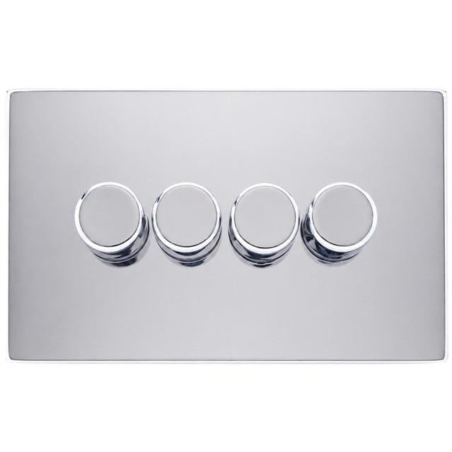 Hamilton 77C4XLEDITB250-C Hartland CFX Bright Chrome 4g 250W LED 2 Way Push On/Off Rotary Dimmer Bright Chrome per gang c/w BC Classic Knob