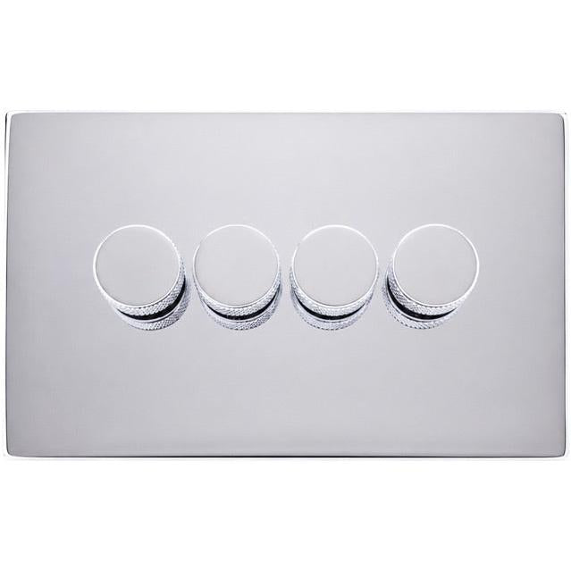 Hamilton 77C4XLEDITB250-K Hartland CFX Bright Chrome 4g 250W LED 2 Way Push On/Off Rotary Dimmer Bright Chrome per gang c/w BC Knurled Knob