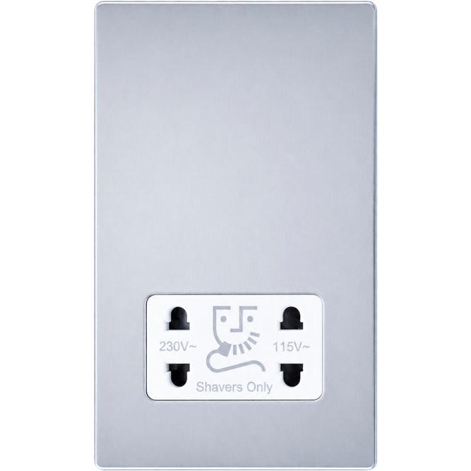 Hamilton 77CSHSW Hartland CFX Bright Chrome Shaver Dual Voltage Unswitched Socket (Vertically Mounted) White