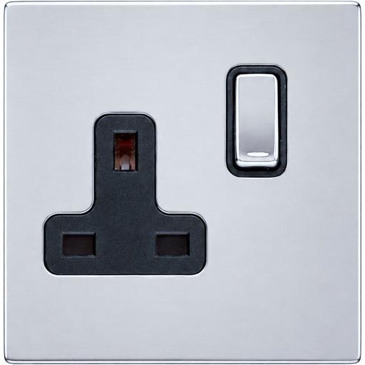Hamilton 77CSS1BC-B Hartland CFX Bright Chrome 1 gang 13A Double Pole Switched Socket Bright Chrome/Black