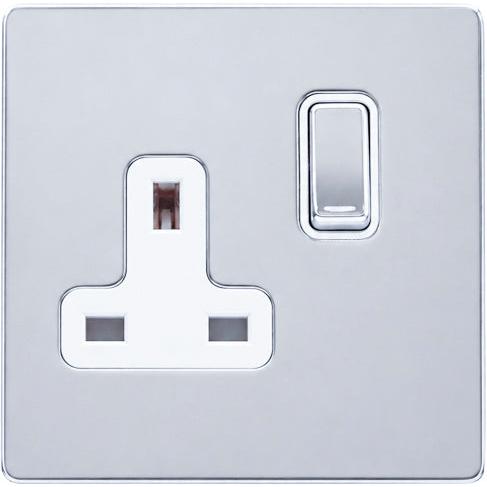 Hamilton 77CSS1BC-W Hartland CFX Bright Chrome 1 gang 13A Double Pole Switched Socket Bright Chrome/White