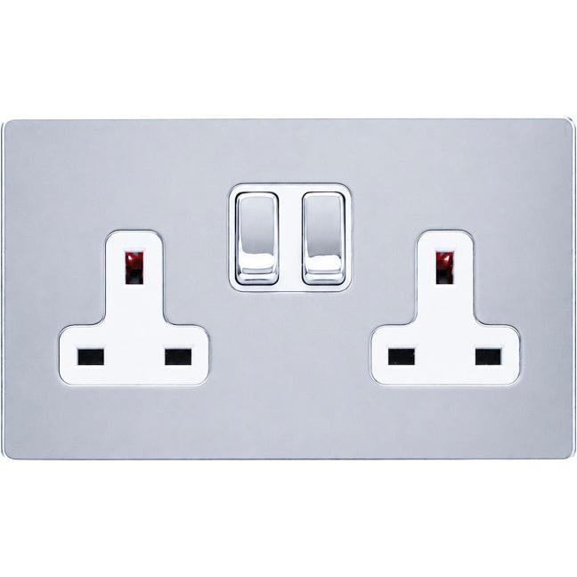 Hamilton 77CSS2BC-W Hartland CFX Bright Chrome 2 gang 13A Double Pole Switched Socket Bright Chrome/White