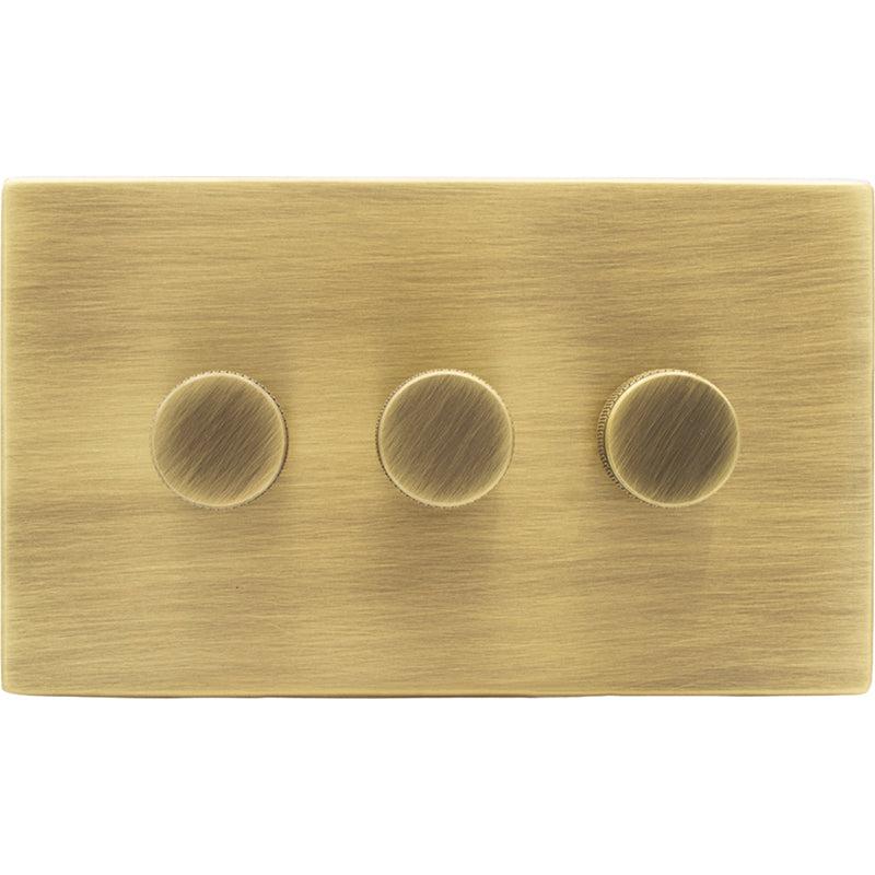 Hamilton 79C3XLEDITB250-K Hartland CFX Antique Brass 3g 250W LED 2 Way Push On/Off Rotary Dimmer Antique Brass per gang c/w AB Knurled Knob
