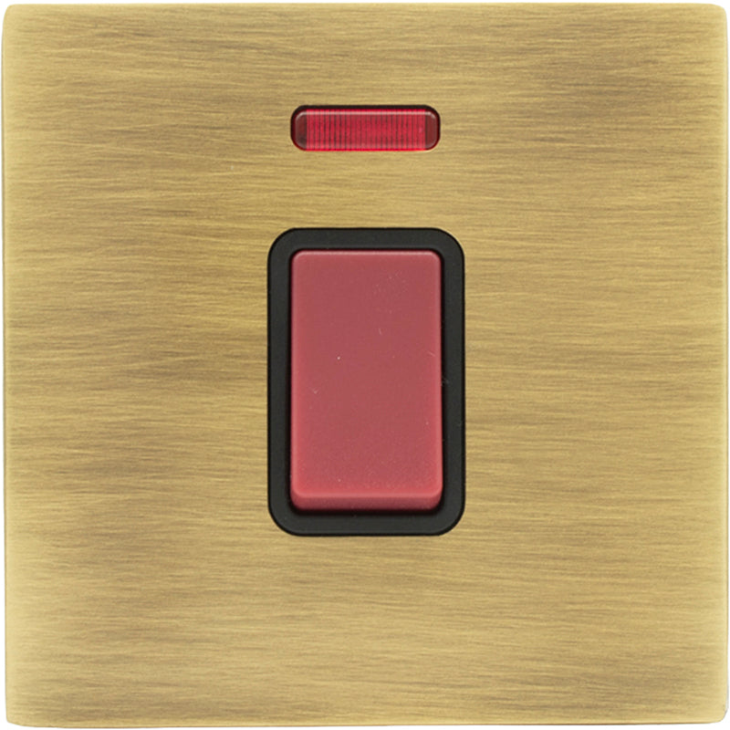 Hamilton 79C45NB Hartland CFX Antique Brass 1 gang 45A Double Pole Rocker and Neon Red/Black