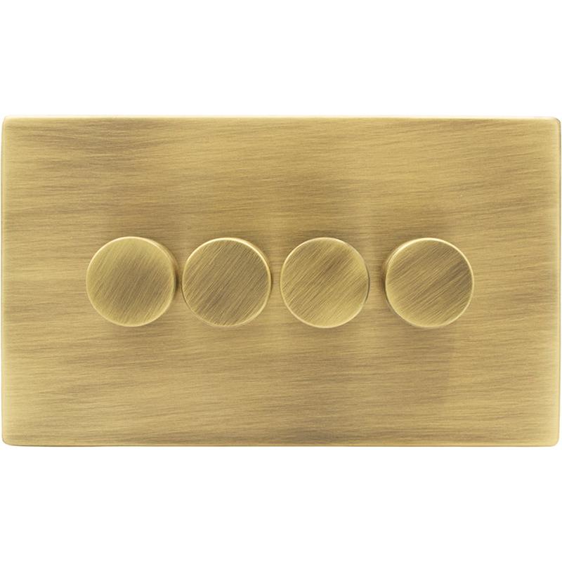 Hamilton 79C4XLEDITB250-3 Hartland CFX Antique Brass 4g 250W LED 2 Way Push On/Off Rotary Dimmer Antique Brass per gang c/w AB 3Line Knob