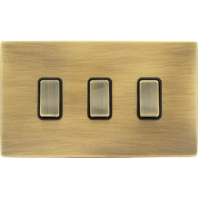 Hamilton 79CR232AB-B Hartland CFX Antique Brass 3 gang 20AX 2 Way Rocker Antique Brass/Black