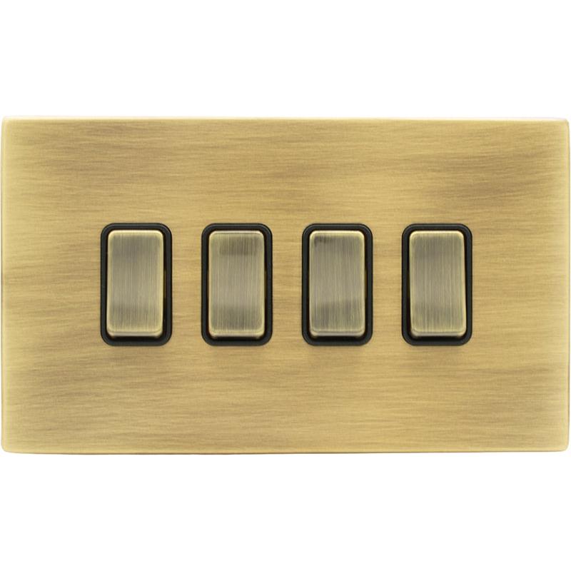 Hamilton 79CR242AB-B Hartland CFX Antique Brass 4 gang FL 20AX 2 Way Rocker Antique Brass/Black