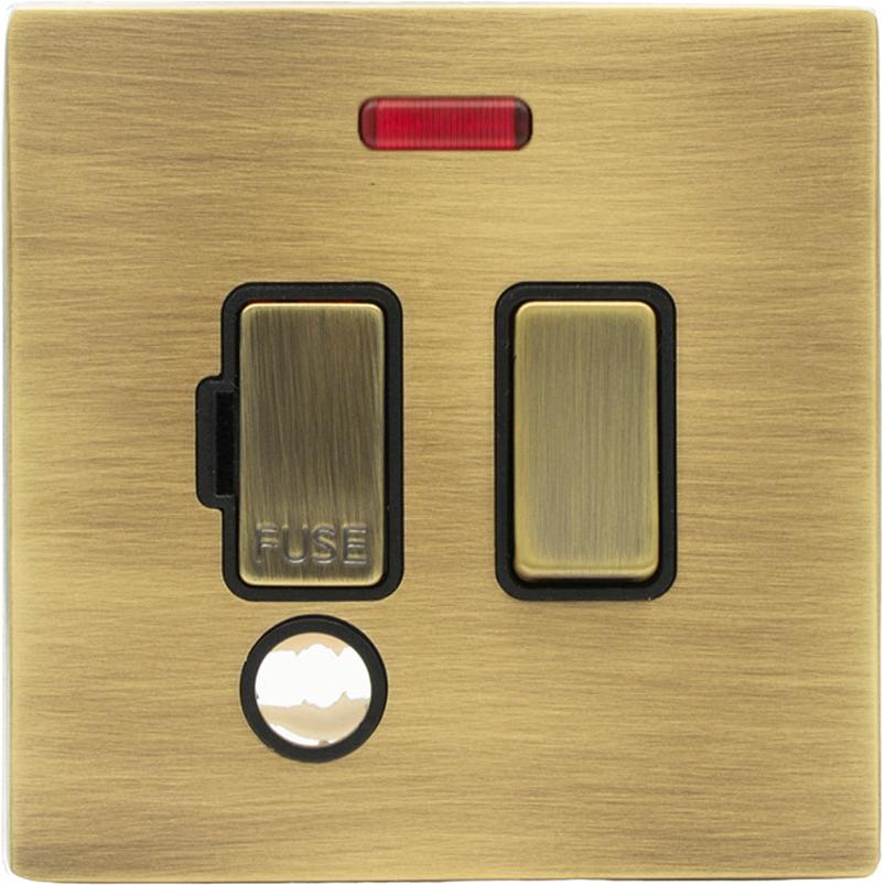 Hamilton 79CSPNCAB-B Hartland CFX Antique Brass 1 gang 13A Double Pole Fused Spur and Neon & Cable Outlet Antique Brass/Black