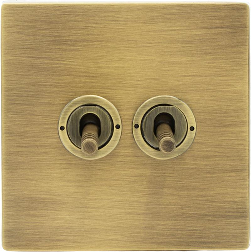 Hamilton 79CT22-3 Hartland CFX Antique Brass 2 gang 20AX 2 Way Toggle Antique Brass c/w AB 3Line Toggle