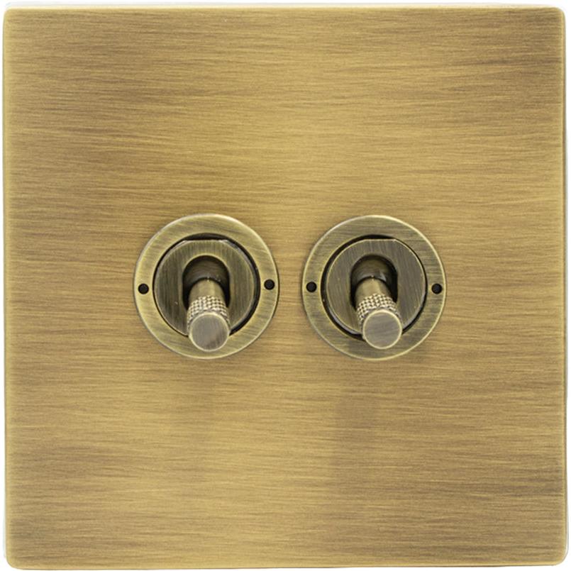 Hamilton 79CT22-K Hartland CFX Antique Brass 2 gang 20AX 2 Way Toggle Antique Brass c/w AB Knurled Toggle