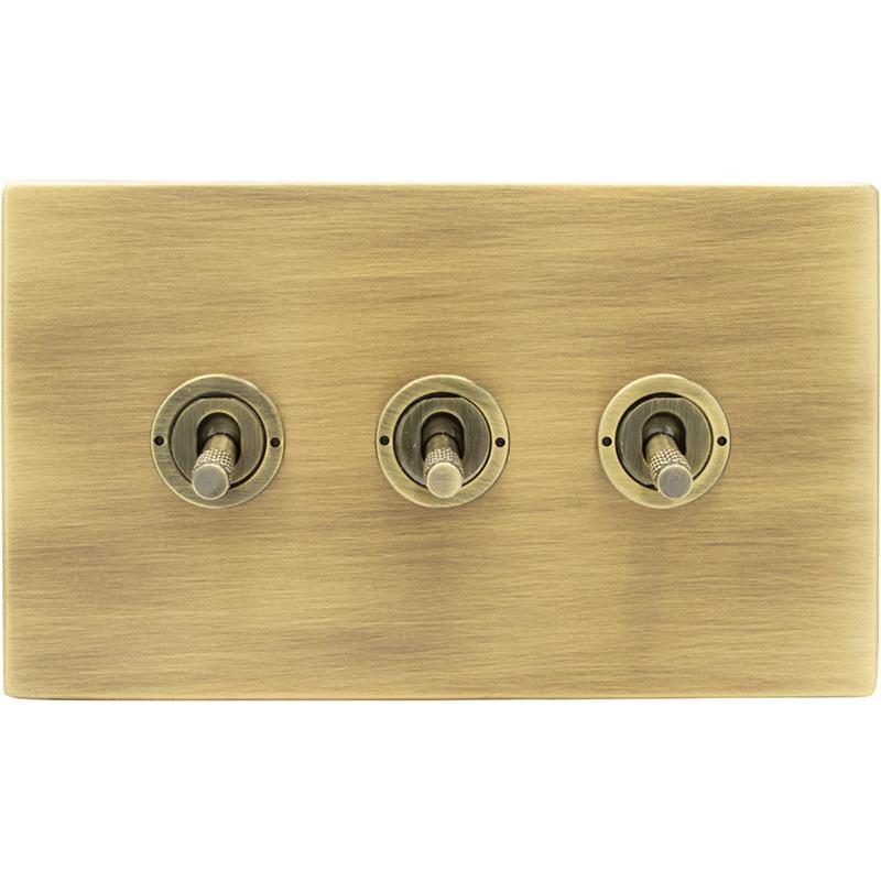 Hamilton 79CT23-K Hartland CFX Antique Brass 3 gang 20AX 2 Way Toggle Antique Brass c/w AB Knurled Toggle
