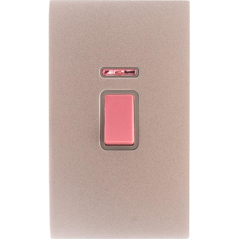Hamilton 7BGC45VQG Hartland CFX Bassalt Gray 1 gang 45A Double Pole Rocker and Neon (Vertically Mounted) Red/Quartz Grey