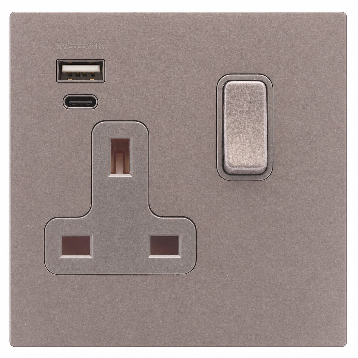 Hamilton 7BGCSS1USBA+CBG-QG Hartland CFX Bassalt Gray 1 gang 13A Single Pole Switched Socket with USB Outlets Types A+C Total 2.1A Bassalt Gray/Quartz Grey