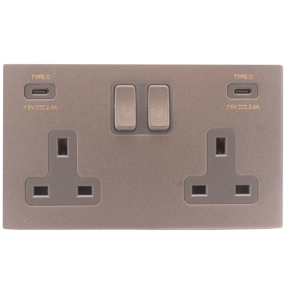 Hamilton 7BGCSS2USBC+CBG-QG Hartland CFX Bassalt Gray 2 gang 13A Double Pole Switched Socket with 2 x USB Type C Outlets 2 X 2.4A (4.8A Total) Bassalt Gray/Quartz Grey
