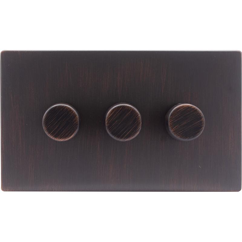 Hamilton 7EBC3XLEDITB250-C Hartland CFX Etrium Bronze 3g 250W LED 2 Way Push On/Off Rotary Dimmer Etrium Bronze per gang c/w EB Classic Knob