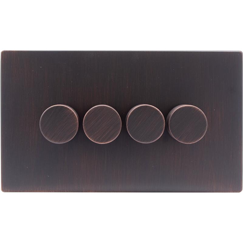 Hamilton 7EBC4XLEDITB250-3 Hartland CFX Etrium Bronze 4g 250W LED 2 Way Push On/Off Rotary Dimmer Etrium Bronze per gang c/w EB 3Line Knob