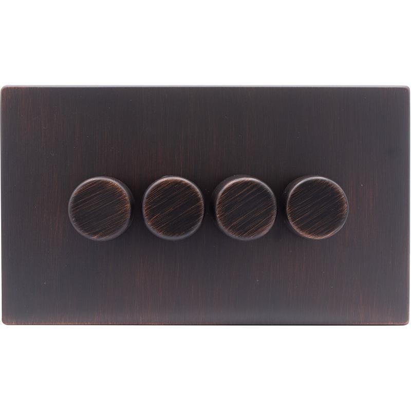 Hamilton 7EBC4XLEDITB250-C Hartland CFX Etrium Bronze 4g 250W LED 2 Way Push On/Off Rotary Dimmer Etrium Bronze per gang c/w EB Classic Knob