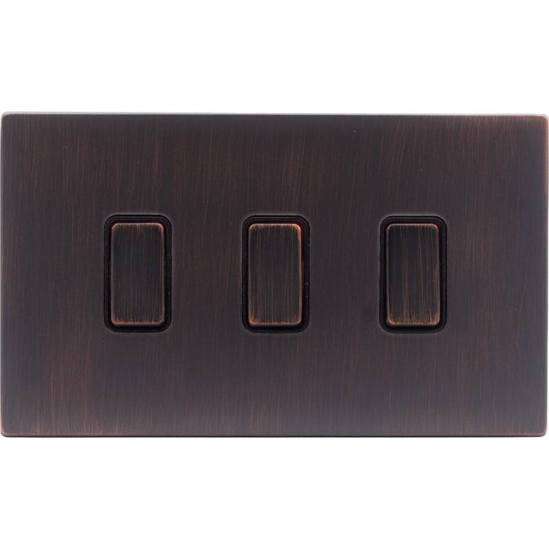 Hamilton 7EBCR232EB-B Hartland CFX Etrium Bronze 3 gang 20AX 2 Way Rocker Etrium Bronze/Black
