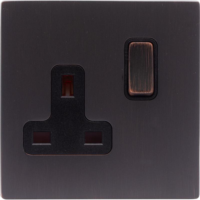 Hamilton 7EBCSS1EB-B Hartland CFX Etrium Bronze 1 gang 13A Double Pole Switched Socket Etrium Bronze/Black