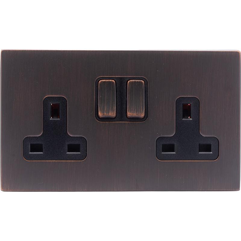 Hamilton 7EBCSS2EB-B Hartland CFX Etrium Bronze 2 gang 13A Double Pole Switched Socket Etrium Bronze/Black