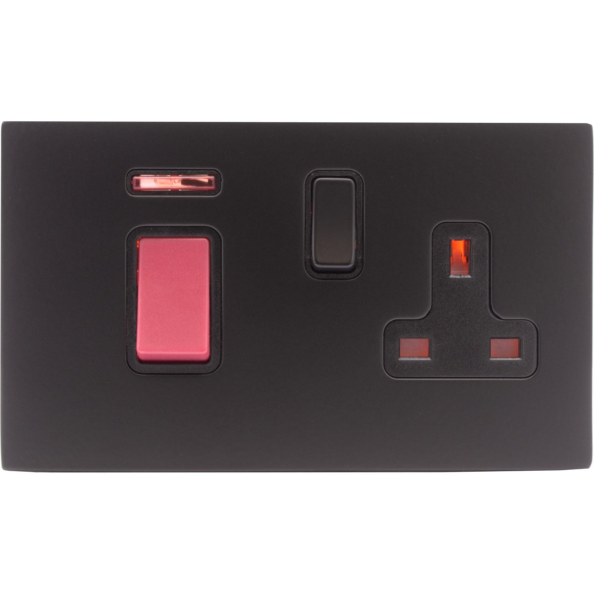 Hamilton 7MBC45SS1BL-B Hartland CFX Matt Black 45A Double Pole Rocker + Neon + 13A Switched Socket Red+Matt Black/Black