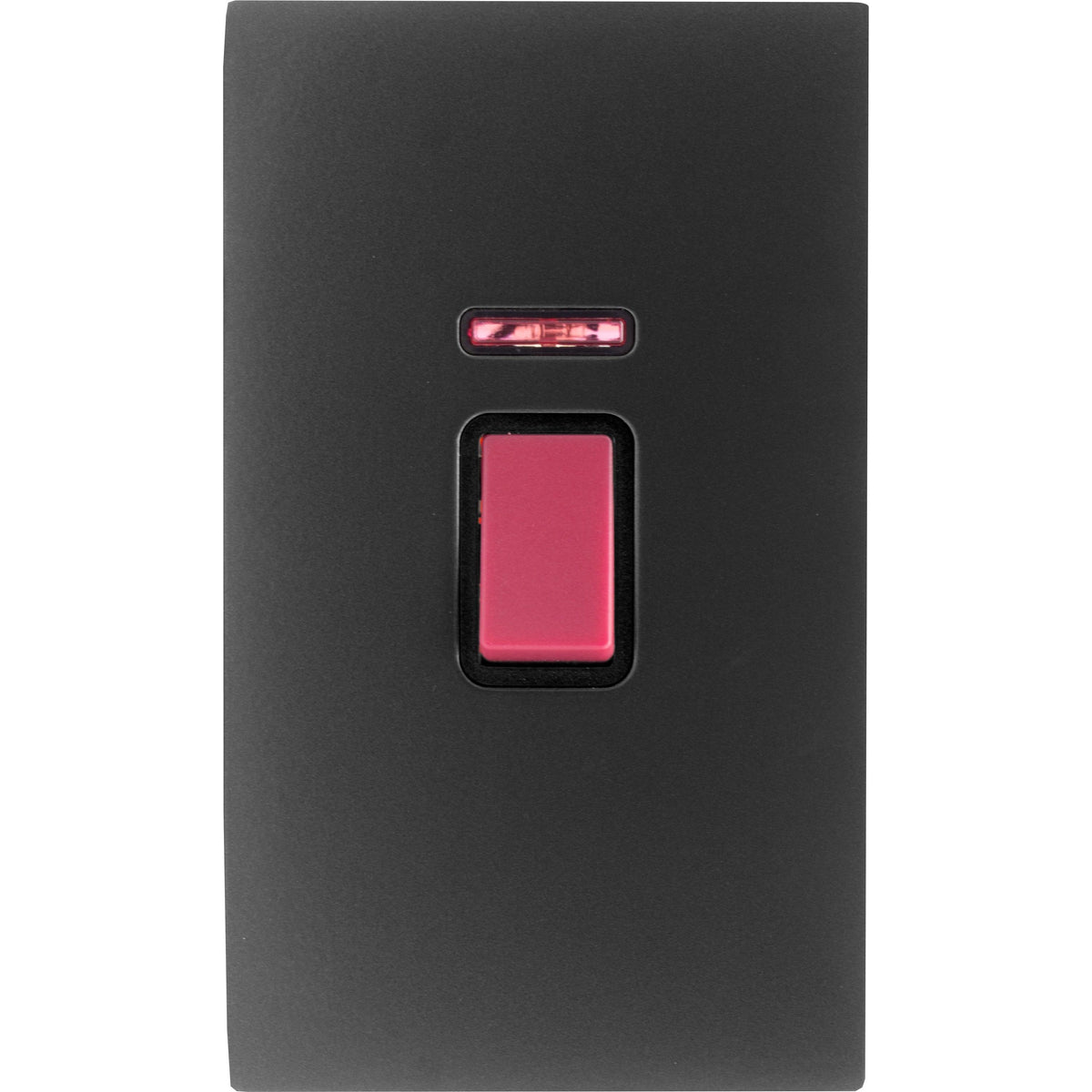 Hamilton 7MBC45VB Hartland CFX Matt Black 1 gang 45A Double Pole Rocker and Neon (Vertically Mounted) Red/Black