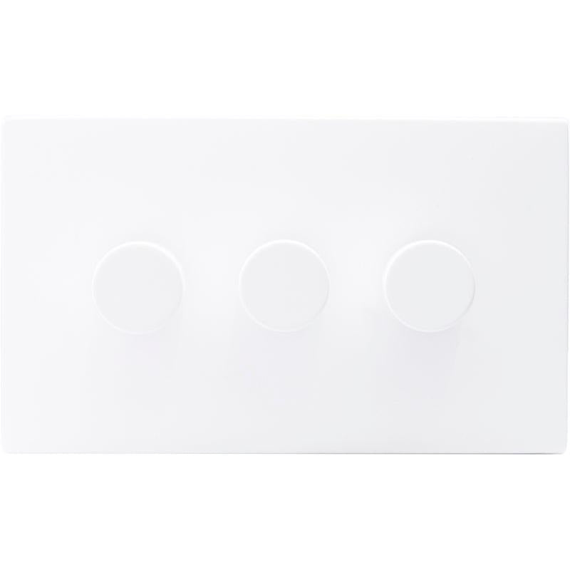 Hamilton 7MWC3XLEDITB250-3 Hartland CFX Matt White 3g 250W LED 2 Way Push On/Off Rotary Dimmer Matt White per gang c/w MW 3Line Knob