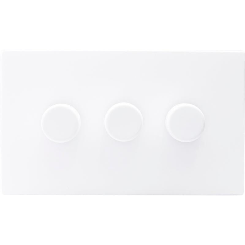 Hamilton 7MWC3XLEDITB250-C Hartland CFX Matt White 3g 250W LED 2 Way Push On/Off Rotary Dimmer Matt White per gang c/w MW Classic Knob