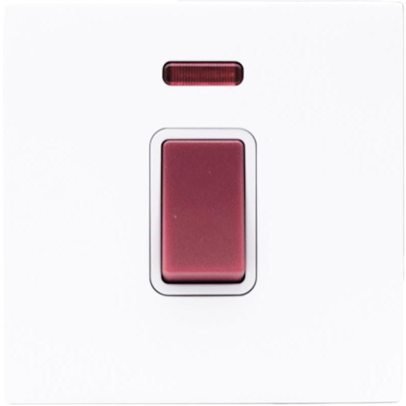 Hamilton 7MWC45NW Hartland CFX Matt White 1 gang 45A Double Pole Rocker and Neon Red/White
