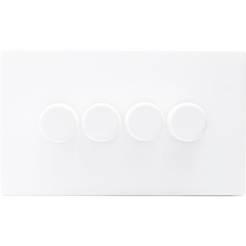 Hamilton 7MWC4XLEDITB250-C Hartland CFX Matt White 4g 250W LED 2 Way Push On/Off Rotary Dimmer Matt White per gang c/w MW Classic Knob
