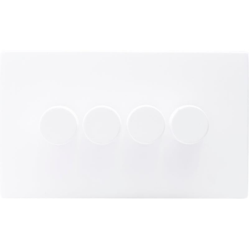 Hamilton 7MWC4XLEDITB250-K Hartland CFX Matt White 4g 250W LED 2 Way Push On/Off Rotary Dimmer Matt White per gang c/w MW Knurled Knob