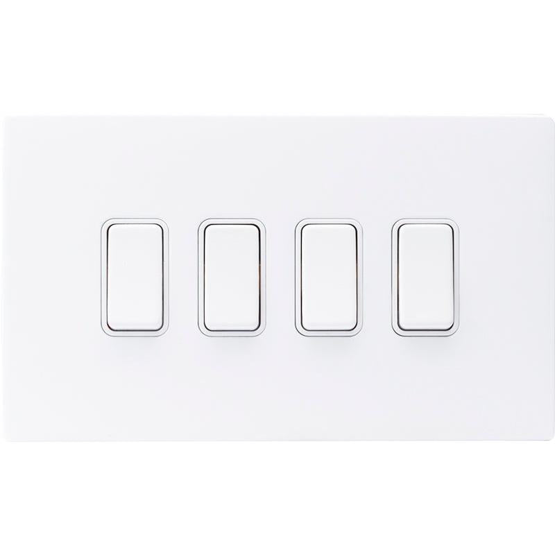 Hamilton 7MWCR242WH-W Hartland CFX Matt White 4 gang 20AX 2 Way FL Rocker Matt White/White