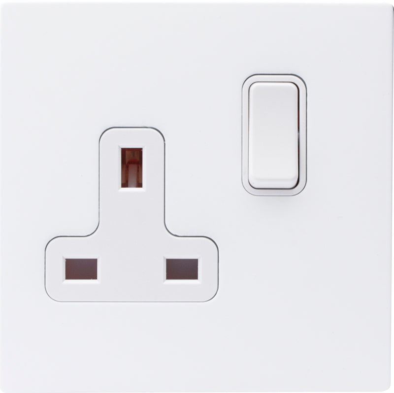 Hamilton 7MWCSS1WH-W Hartland CFX Matt White 1 gang 13A Double Pole Switched Socket Matt White/White