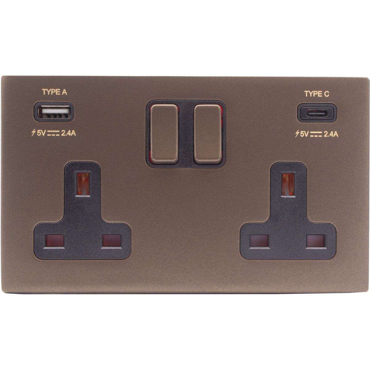 Hamilton 7RBCSS2USBA+CRB-B Hartland CFX Richmond Bronze 2 gang 13A Double Pole Switched Socket with 1 USB + 1 USB Type C Outlet 2x2.4A Richmond Bronze/Black