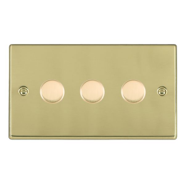 Hartland 713XLEDITB250 3 gang 250W LED Trailing/Leading Edge Push On/Off Rotary 2 Way Switching Dimmer Polished Brass with Polished Brass Inserts