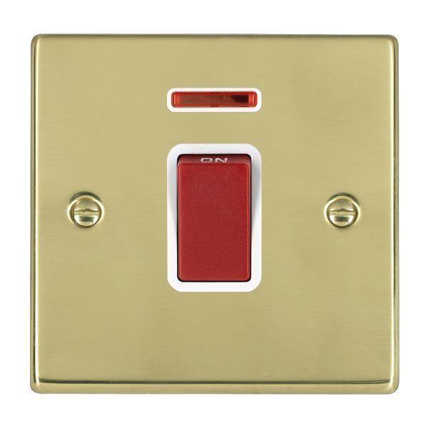 Hartland 7145NW 1 gang 45A Double Pole Red Rocker + Neon Polished Brass with Red/White Inserts