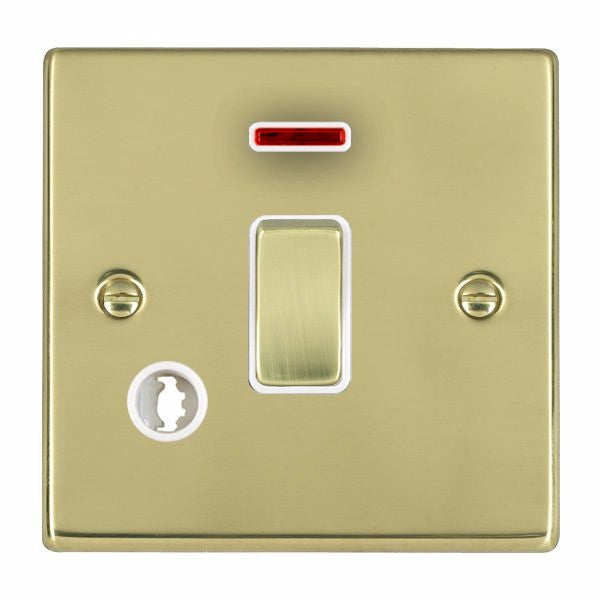 Hartland 71DPNCPB-W 1 gang 20AX Double Pole Rocker + Neon + Cable Outlet Polished Brass with Polished Brass/White Inserts
