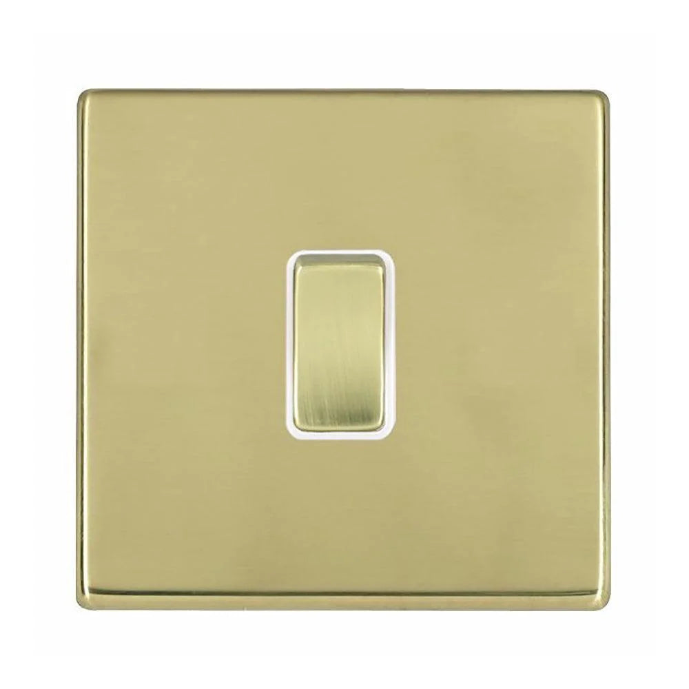 Hartland 71R21R31PB-W 1 gang 10AX 2 Way Rocker + 1 gang 10AX Intermediate Rocker Polished Brass with Polished Brass/White Inserts