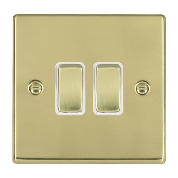 Hartland 71R22PB-W 2 gang 10AX 2 Way Rocker Polished Brass with Polished Brass/White Inserts