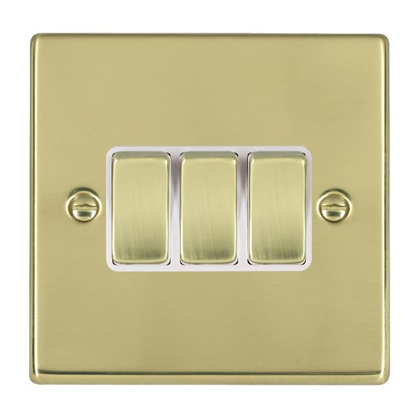 Hartland 71R23PB-W 3 gang 10AX 2 Way Rocker Polished Brass with Polished Brass/White Inserts