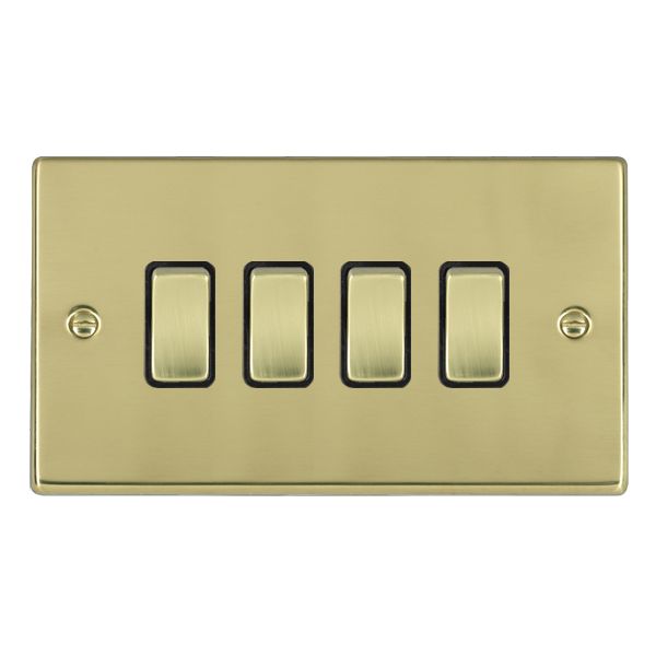 Hartland 71R24PB-B 4 gang 10AX 2 Way Rocker Polished Brass with Polished Brass/Black Inserts