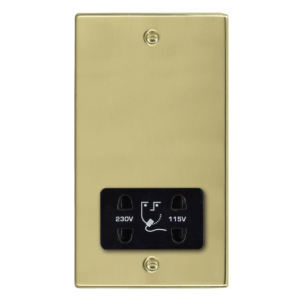 Hartland 71SHSB Shaver Dual Voltage Unswitched Socket (Vertically Mounted) Polished Brass with Black Inserts