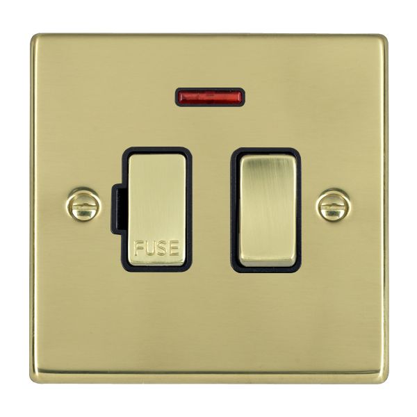 Hartland 71SPNPB-B 1 gang 13A Double Pole Fused Spur + Neon Polished Brass with Polished Brass/Black Inserts