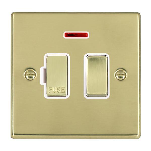 Hartland 71SPNPB-W 1 gang 13A Double Pole Fused Spur + Neon Polished Brass with Polished Brass/White Inserts