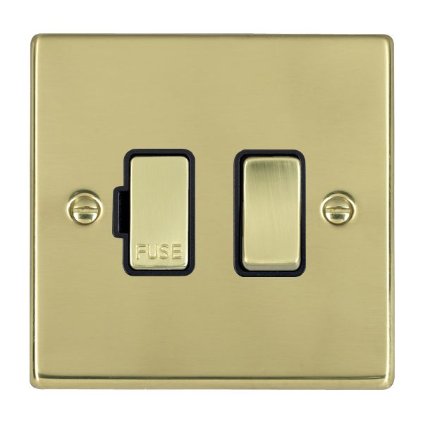 Hartland 71SPPB-B 1 gang 13A Double Pole Fused Spur Polished Brass with Polished Brass/Black Inserts